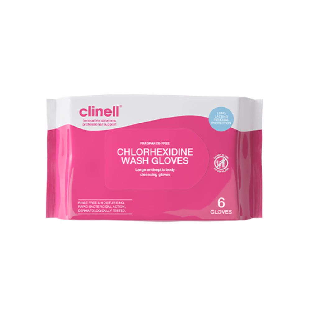 Clinell Chlorhexidine Fragrance Free Gloves Wash Gloves 6 Pack